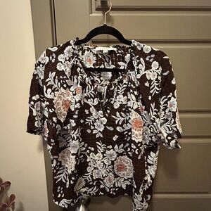 LOFT Floral Blouse in Brown and Blue